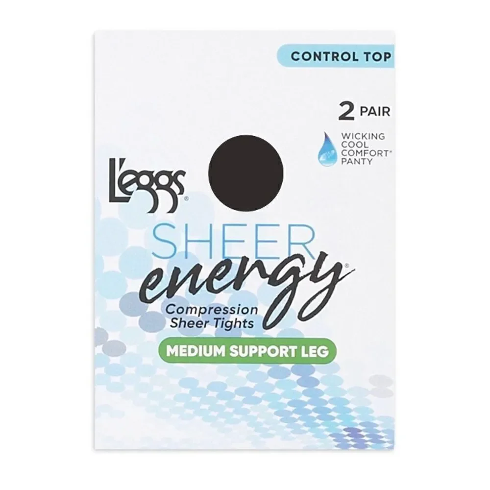 Sheer Energy Medium Leg Support Control Top Tights Pantyhose 2-Pack Size B